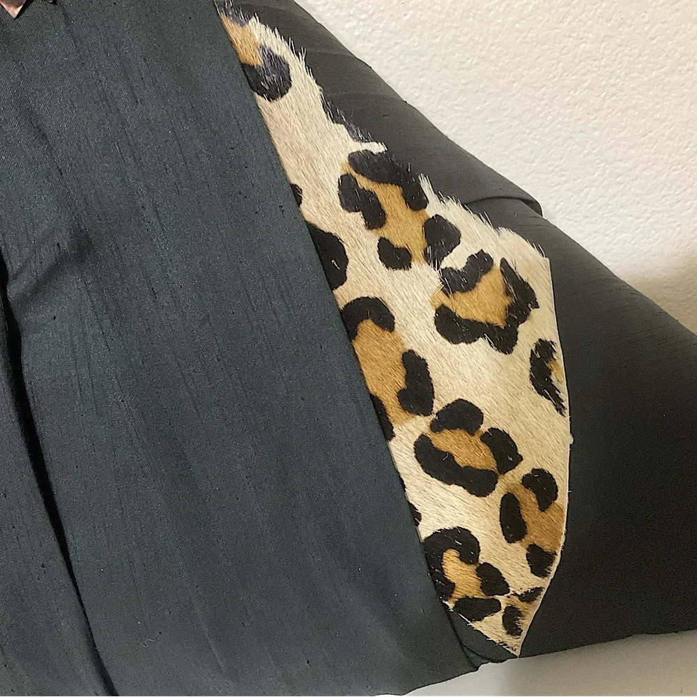 “RARE” Brand Custom Silk, Decorative Pillow Leopard Fur, Feathers